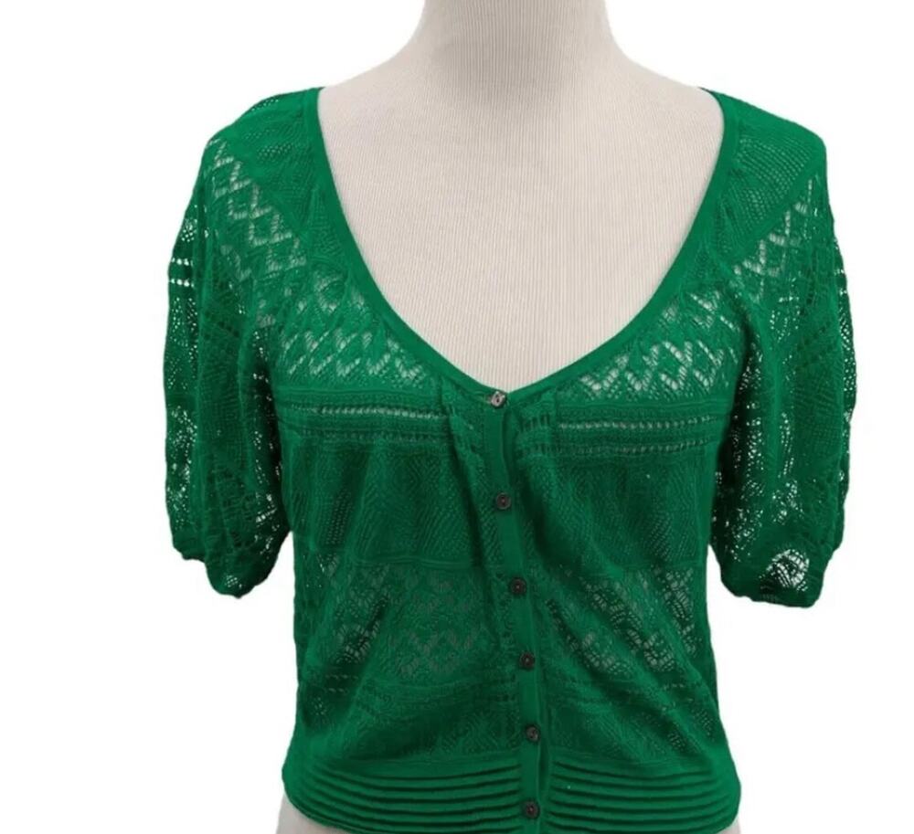 Free People Green cable knit button down blouse size small layering fairycore